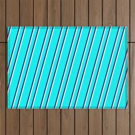 [ Thumbnail: Aqua, Midnight Blue, and White Colored Stripes Pattern Outdoor Rug ]