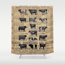 Vintage 1896 Cows Study on Antique Lancaster County Almanac Shower Curtain