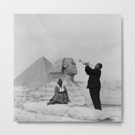 Louis Armstrong at the Spinx and Egyptian Pyrimids Vintage black and white photography / photographs Metal Print