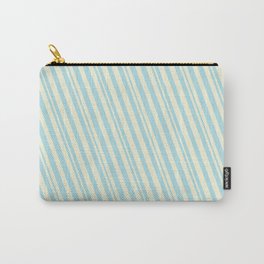 [ Thumbnail: Beige & Powder Blue Colored Lined/Striped Pattern Carry-All Pouch ]