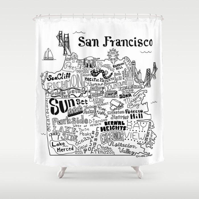 San Francisco Map Illustration Shower Curtain