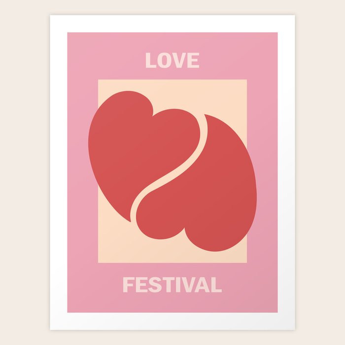 Love festival, Hearts, Y2K, Indie decor, Retro poster, Danish pastel,  Aesthetic art, Valentine's day Art Print by Kristinity Art | Society6