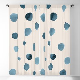 Polka Dots in Blue on Tan Blackout Curtain