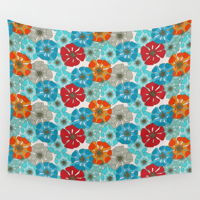 tropical blue and orange poppy floral arrangements Wall Tapestry