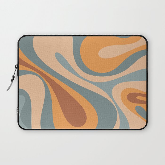 Mod Swirl Retro Abstract Pattern in Muted Slate Blue Orange Brown Laptop Sleeve