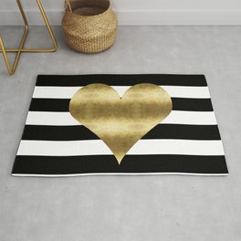 gold heart black and white stripe Area & Throw Rug