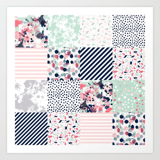 Patchwork quilt cheater quilt pattern gender neutral nursery baby decor Art Print