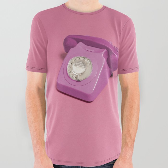 Vintage pink rotary phone on pink All Over Graphic Tee
