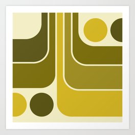 Retro 70s Style Geometric Design 632 Green and Gold Art Print