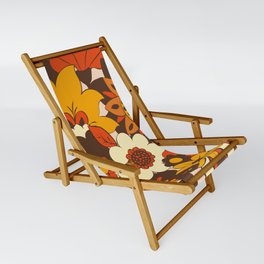 Retro 70s Flower Power, Floral, Orange Brown Yellow Psychedelic Pattern Sling Chair