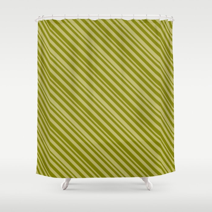 Dark Khaki and Green Colored Striped Pattern Shower Curtain