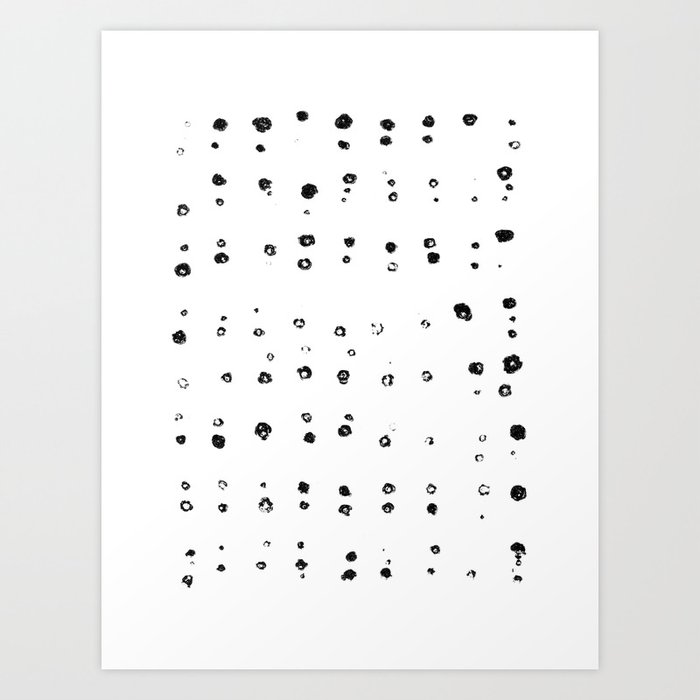 Small Dots Pattern Black and White Distressed Texture Abstract Art Print