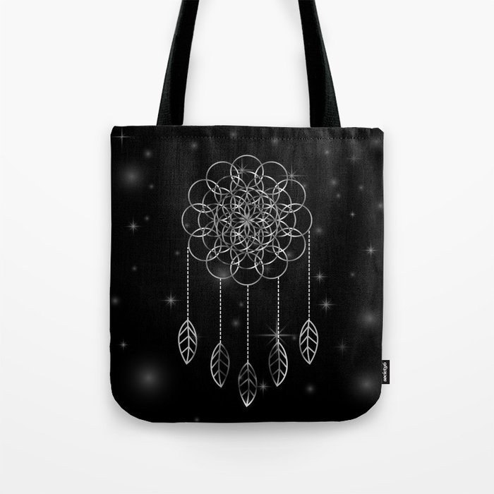 Flower of life Sacred geometry dream catcher in silver Tote Bag