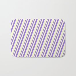 [ Thumbnail: Purple & Light Yellow Colored Stripes Pattern Bath Mat ]