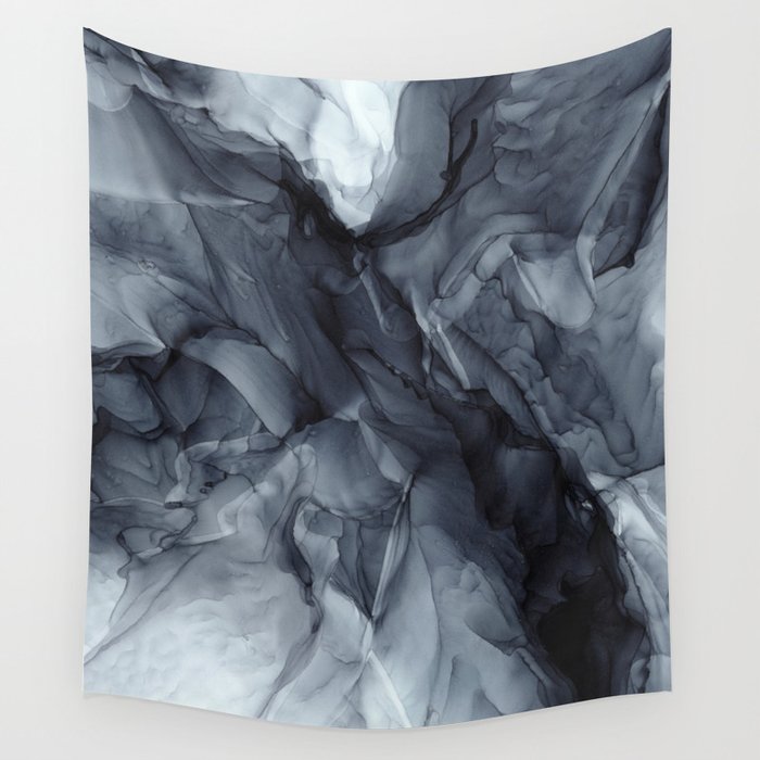 Gray Black Gradient Dramatic Flowing Abstract Painting Wall Tapestry