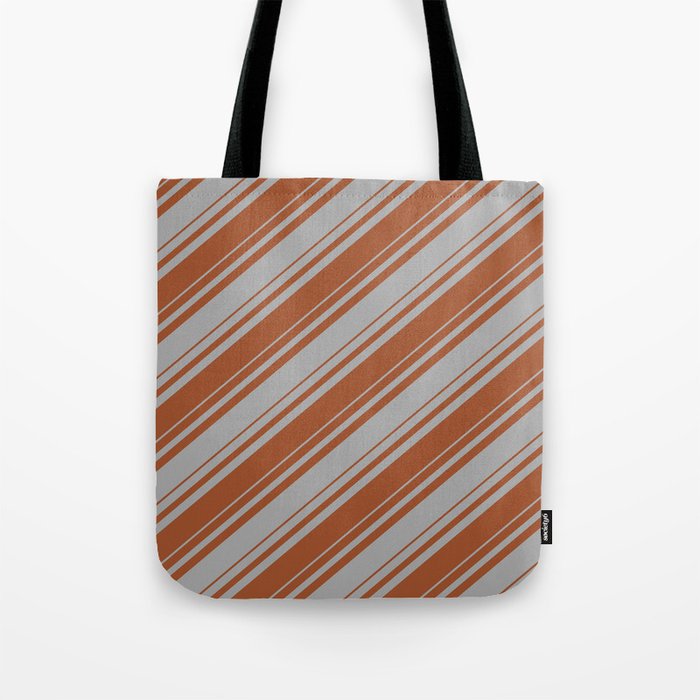 Dark Gray and Sienna Colored Striped/Lined Pattern Tote Bag