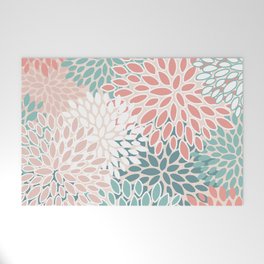 Modern Flowers Print, Coral, Pink and Teal Welcome Mat