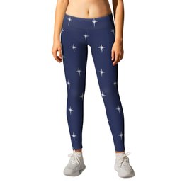 Small Christmas Faux Silver Foil Star in Midnight Blue Leggings