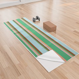[ Thumbnail: Sea Green, Light Salmon, Powder Blue, and Brown Colored Striped/Lined Pattern Yoga Towel ]