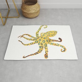 Blue-ringed Octopus (Octopussy) Rug | Jamesbond, Yellow, Blue, Deadly, Tentacles, Cult, Tiny, Painting, Underwater, Octopussy 