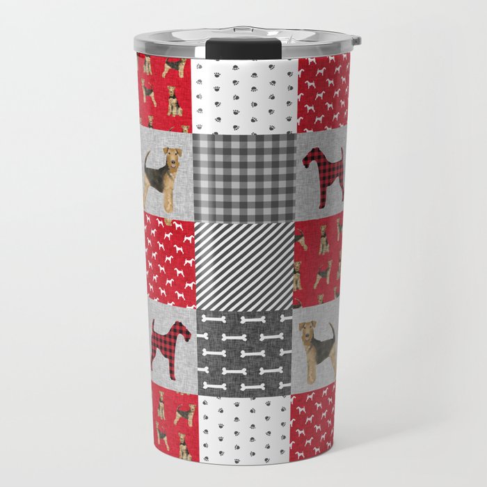 Airedale Terrier Cheater Quilt -  patchwork, airedale, dog, blanket, cute design Travel Mug