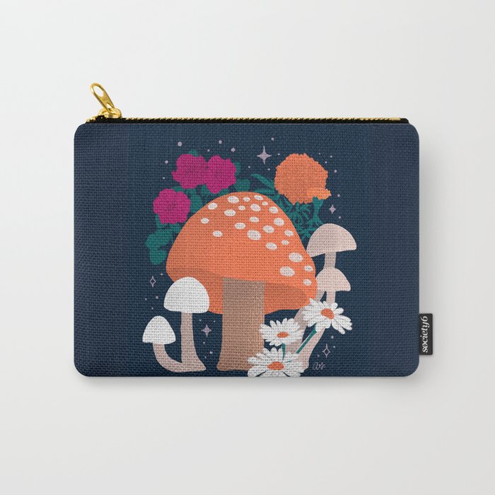 Midnight Mushrooms - Orange and Navy Carry-All Pouch