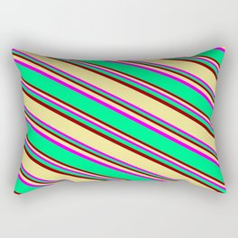 [ Thumbnail: Fuchsia, Green, Dark Red & Tan Colored Lines Pattern Rectangular Pillow ]