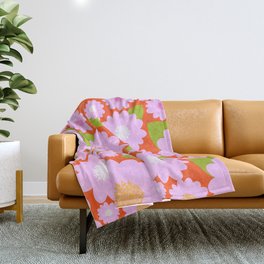 Pretty Pink Summer Flowers On Red Throw Blanket