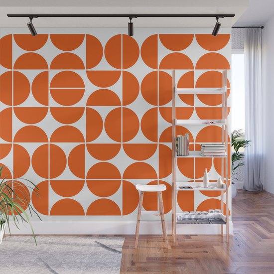 Mid Century Modern Geometric 04 Orange Wall Mural by The Old Art Studio
