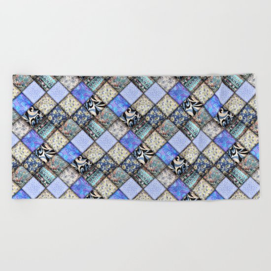 Faux Patchwork Quilting - Blues Beach Towel
