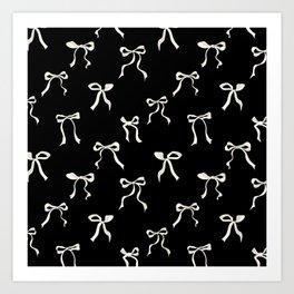Coquette cream loose ribbons on a black background pattern Art Print