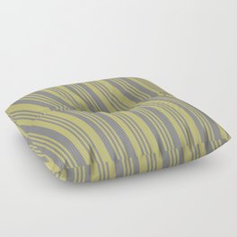 [ Thumbnail: Gray and Dark Khaki Colored Lines Pattern Floor Pillow ]