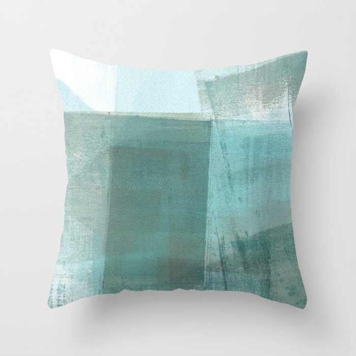 Turquoise Aqua Taupe Geometric Abstract Painting Throw Pillow