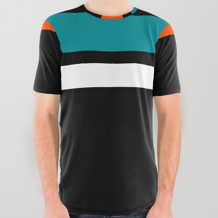 white orange and black graphic tee