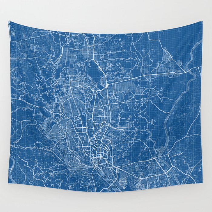 Dhaka City Map of Bangladesh - Blueprint Wall Tapestry by deMAP Studio 