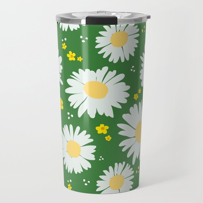 Spring Daisies 001 on Green Travel Mug