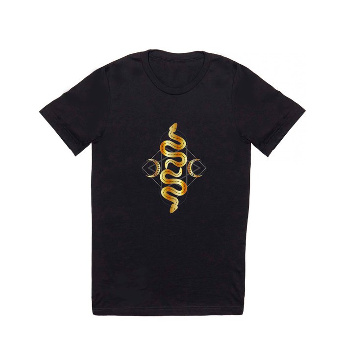 Occult snakes triple goddess fertility symbol gold T Shirt