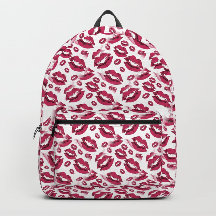 Two Kisses Collided Red Lips Pattern On White Background Backpack