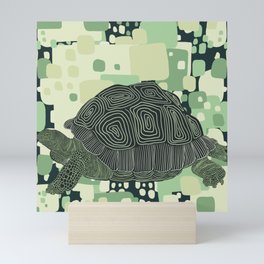 Tortoise on Geometric Pattern Mini Art Print