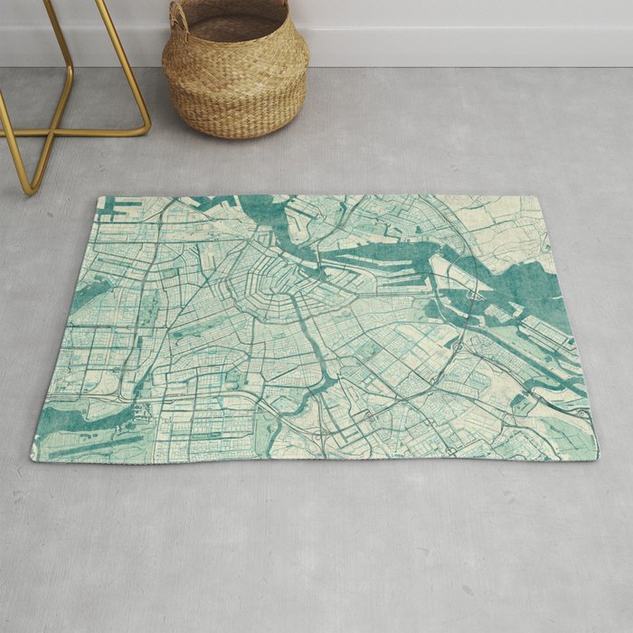 Amsterdam Map Blue Vintage Rug By Hubertroguski Society6 Amsterdam Map Blue Vintage Rug