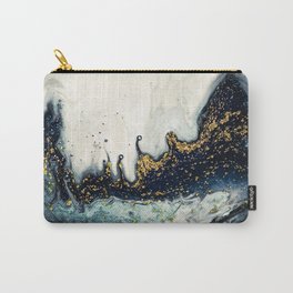 Inky Black + White + Gold Spatter Abstract Waves Carry-All Pouch