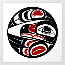 Raven Moon, formline circle, native indigenous art, pacific northwest, first nations, traditional design, sun, bird, thunder, eagle, crow, haida, salish Art Print