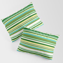 [ Thumbnail: Tan, Turquoise, Green, White, and Dark Green Colored Pattern of Stripes Pillow Sham ]