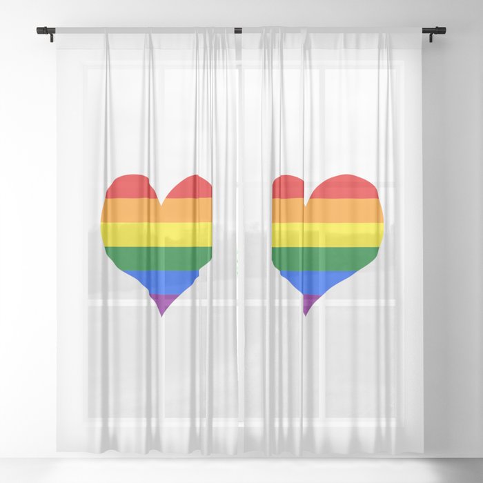 Classic rainbow lgbtq pride flag colors in a heart shape Sheer Curtain