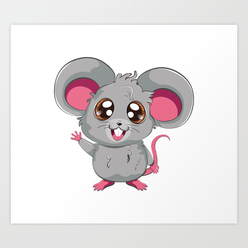 Kawaii Anime Grey Mouse Or Rat Design Art Print By Annartshock