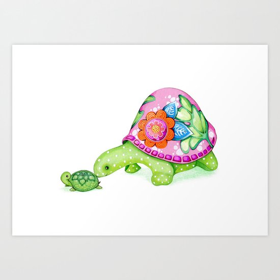 Mom and Baby Turtle Art Print