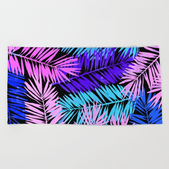 Colorful Tropical Palm Leaves Beach Towel