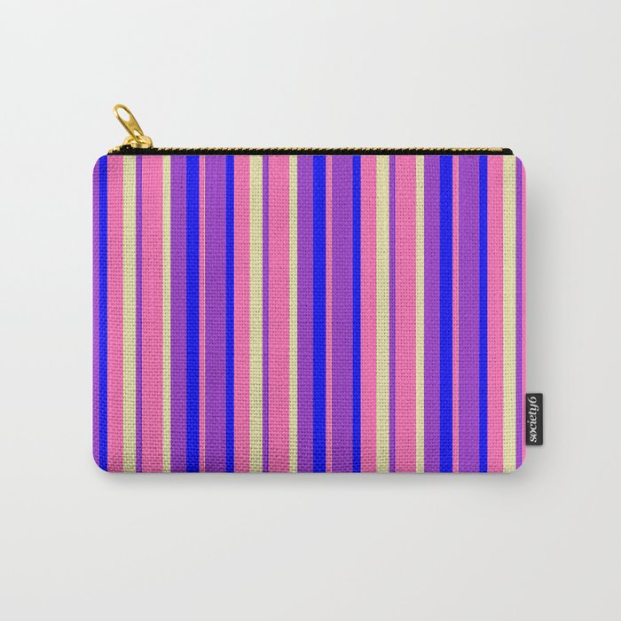 Hot Pink, Pale Goldenrod, Dark Orchid & Blue Colored Stripes Pattern Carry-All Pouch