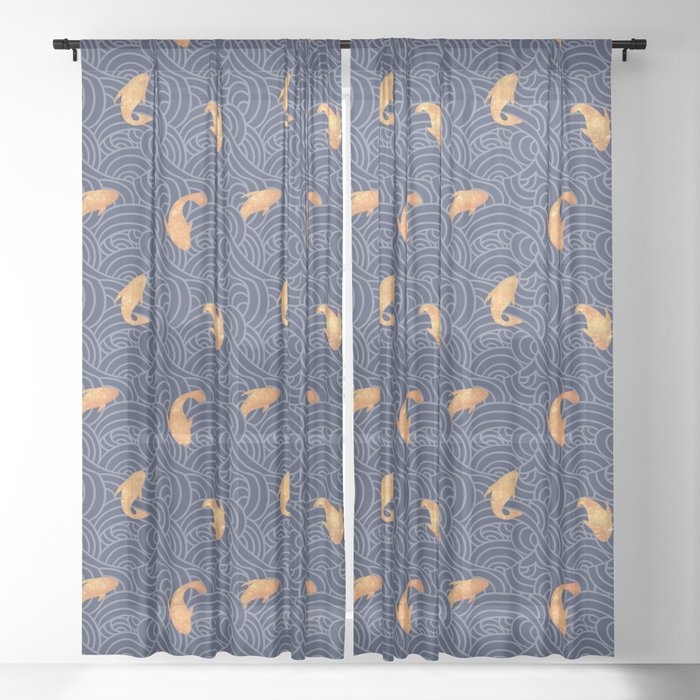 Koi Pond Swirl Blue Sheer Curtain