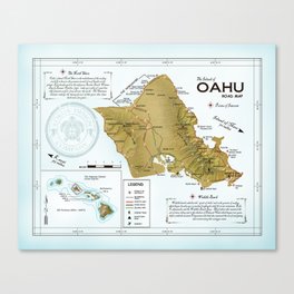 O'ahu [Atlas Inspired] Road Map Canvas Print